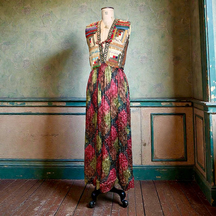 Ophelia, reworked sequins silk and patchwork dress