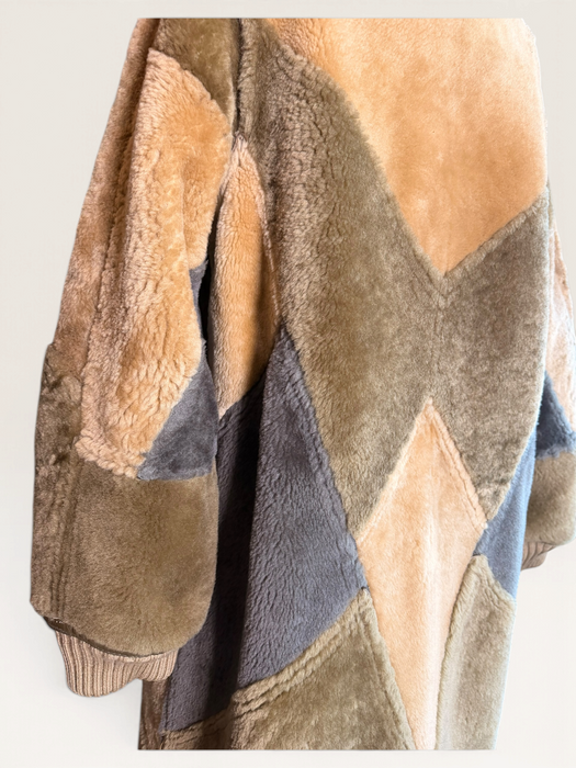 Tilly, 1980s reversible sheepskin and suede patchwork coat