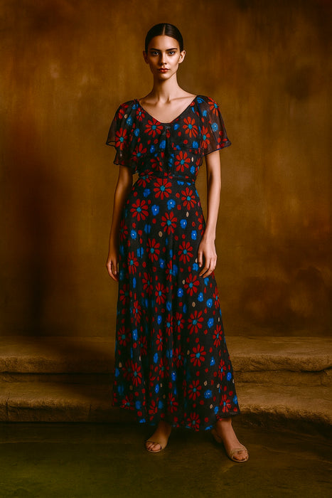 Yves Saint Laurent, 1974, floral silk chiffon dress