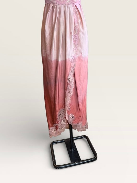 Smart, 40s hand dyed pink and terracotta ombré silk and lace petal dress