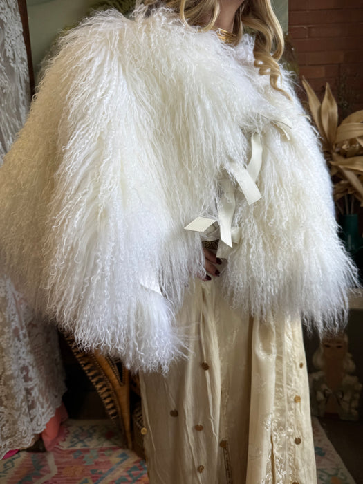 Sadie, 80s Mongolian white fur cape