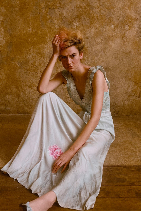 Thea, reworked 30s hand dyed embroidered and lace dress