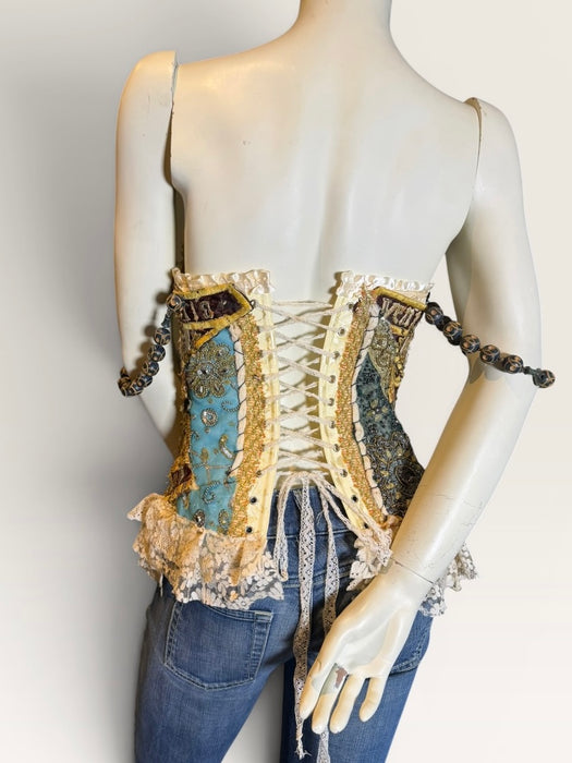 Papal, Edwardian ecclesiastical embroidered corset with lace and antique shoulder beads
