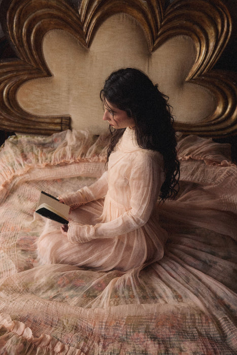 Toni, Victorian blush pink organza long gown