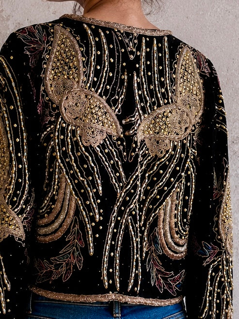 Praise, 1940s black velvet embroidered and beaded jacket