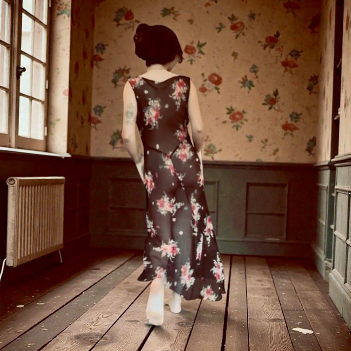 Magda, 90s silk chiffon floral bias cut dress