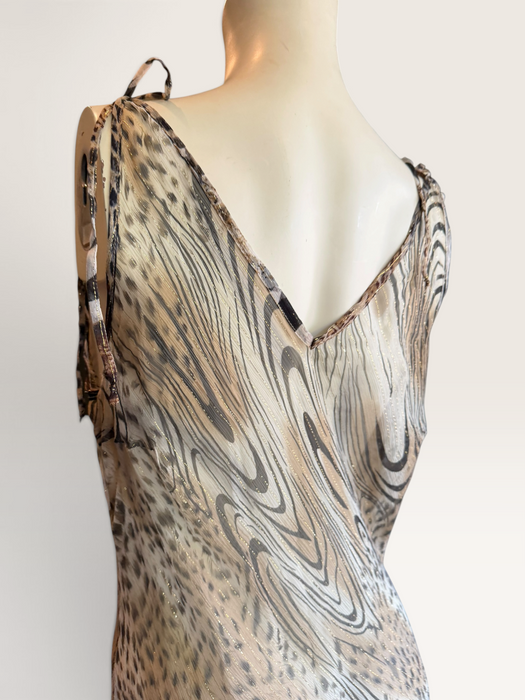 Ranah, 90s bias cut animal print asymmetric chiffon dress