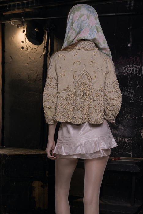 Odette, 1960s cocoon sleeves beaded metallic pearl jacket