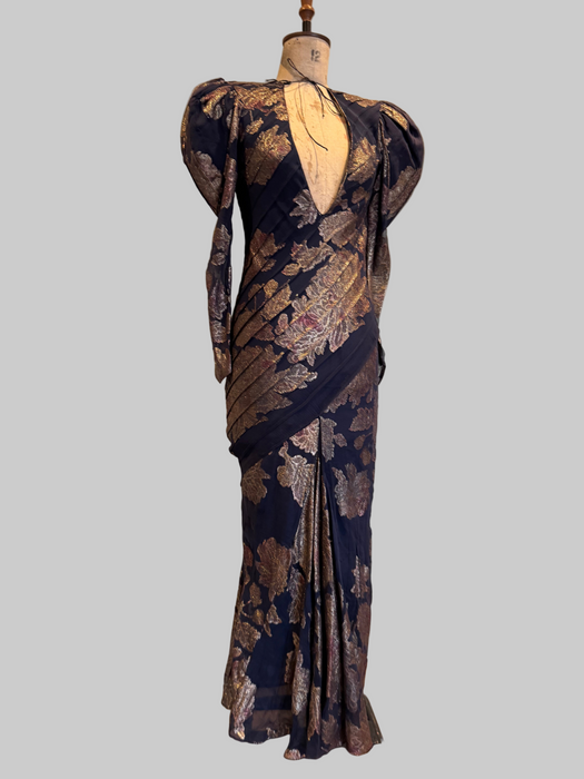 Farleigh, 30s couture silk damask mutton sleeve bias cut dress