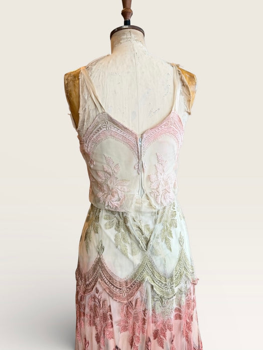 Bona, 70s hand dyed lace ombré scalloped dress
