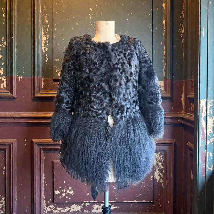 Heidi, vintage black Mongolian fur jacket