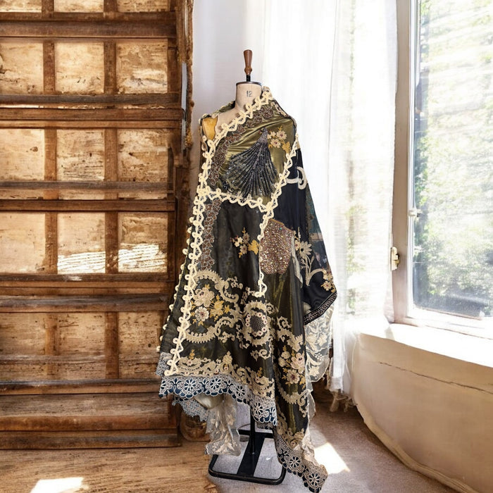Anchor, reworked Antique French net and lace patchwork cape