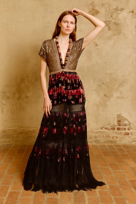 Melo, reworked 20s Assuit, velevet and fringed dress