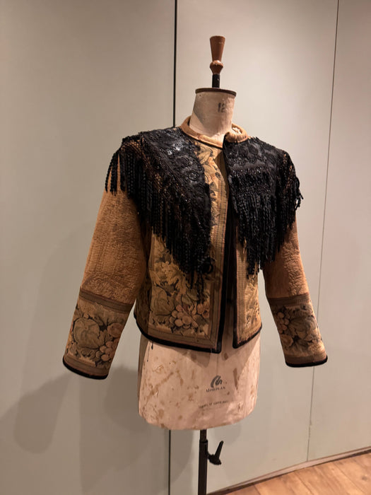 Christine, reworked French tapestry jacket with Edwardian lace tassel
