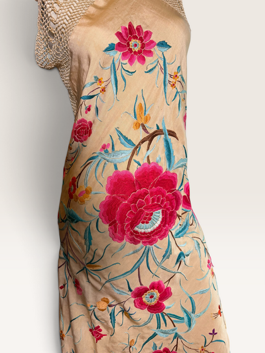 Bailey, reworked bias cut floral embroidered piano shawl dress