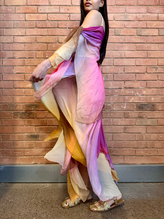 Frank Usher, 70s chiffon ombré handkerchief dress