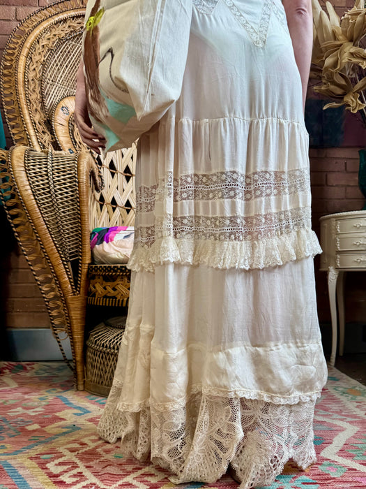 Jo, reworked 20s silk and lace long dress