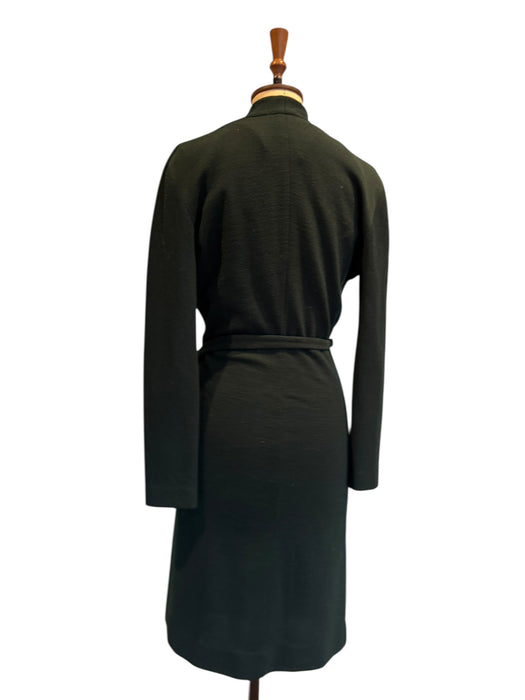 Donna Karen, Y2K bottle green wool draped wrap over dress