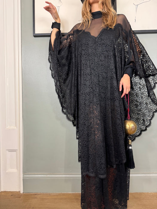 Fox, 70s black lace and chiffon dress