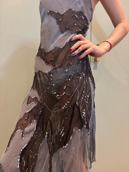 Sabrina, vintage bias cut asymmetric chiffon silk beaded dress