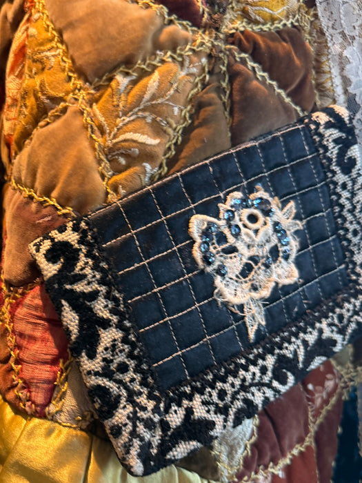 Patricia, reworked Victorian patchwork jacket with lace collar and side pocket