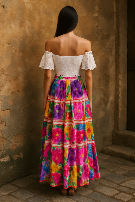 Tia, 50s Mexican embroidered floral skirt