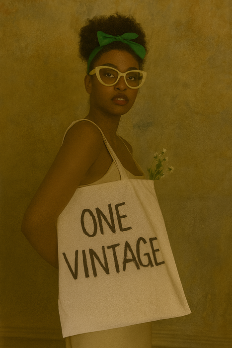 One Vintage hand painted tote bag