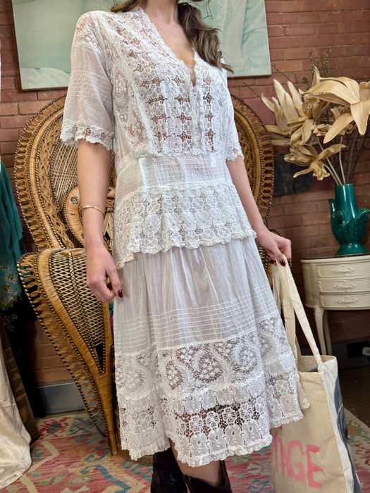 Hoare, 20s white cotton and lace dress