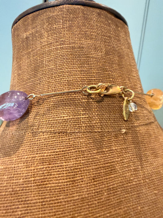 Jasmir, reworked pearlised vintage butterfly necklace with pastel crystals