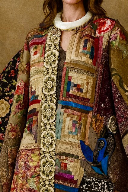 Adonis, 40s Irish wool hooded patchwork fringed coat