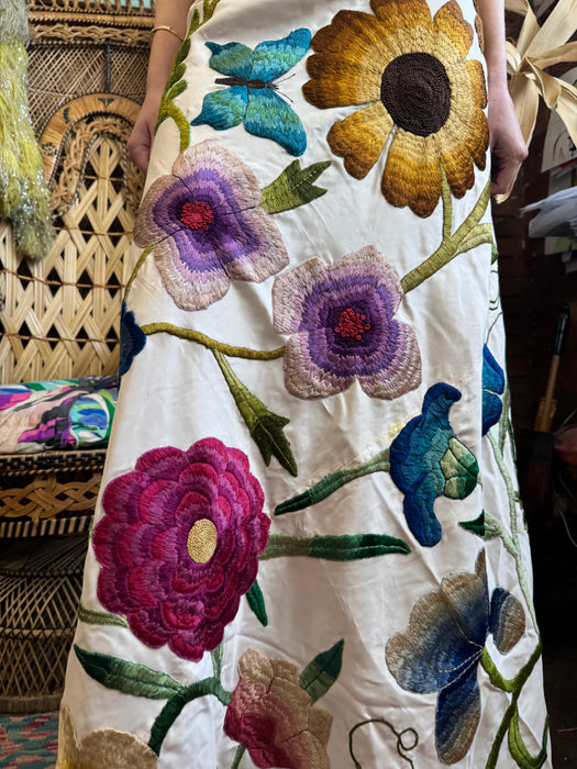 Tara, 40s silk embroidered floral dress