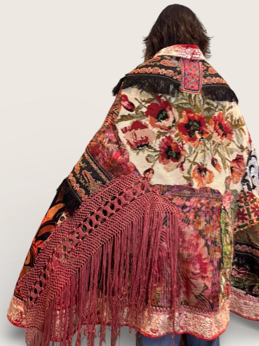 Fray, reworked Kashmiri embroidered and beaded cape