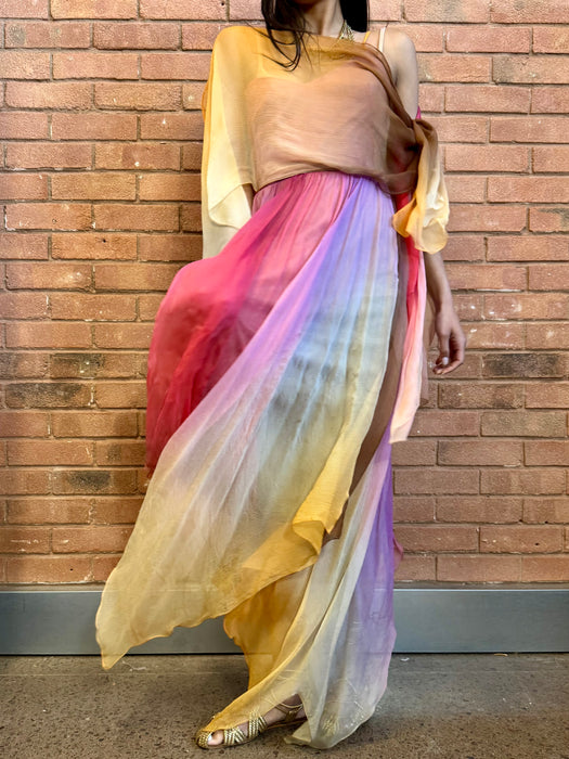 Frank Usher, 70s chiffon ombré handkerchief dress
