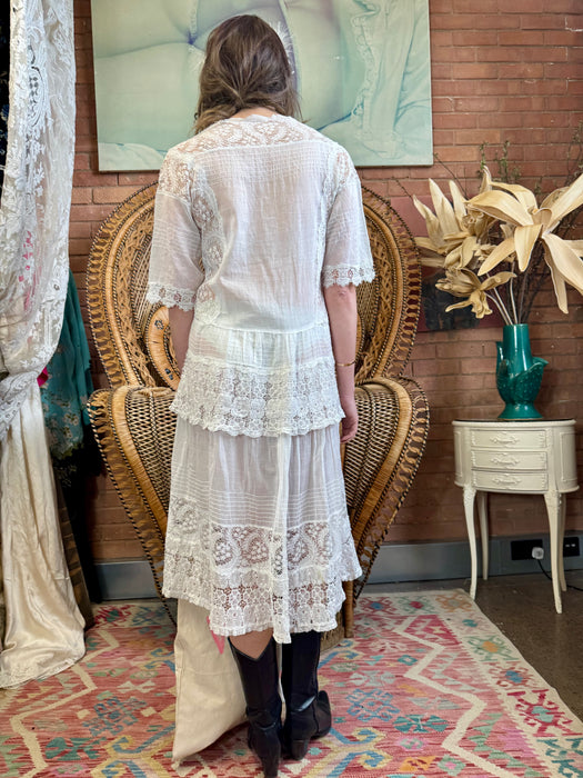 Hoare, 20s white cotton and lace dress