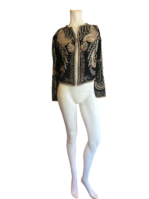 Praise, 1940s black velvet embroidered and beaded jacket