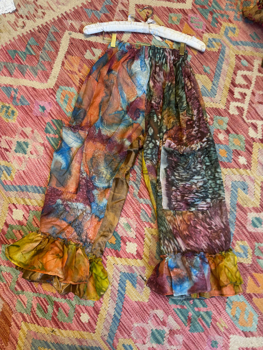 Petra, reworked hand painted elasticated frill trousers