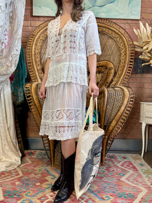 Hoare, 20s white cotton and lace dress