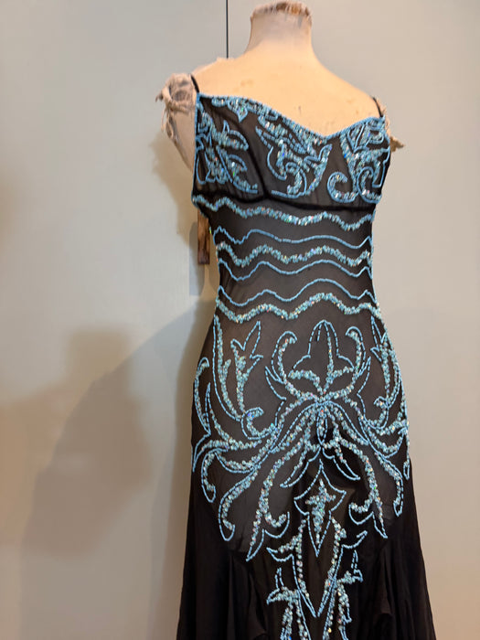Fabia, 90s silk chiffon turquoise beaded dress