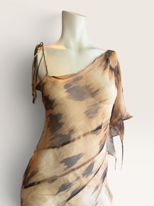 Sirena, 90s bias cut animal print silk chiffon dress