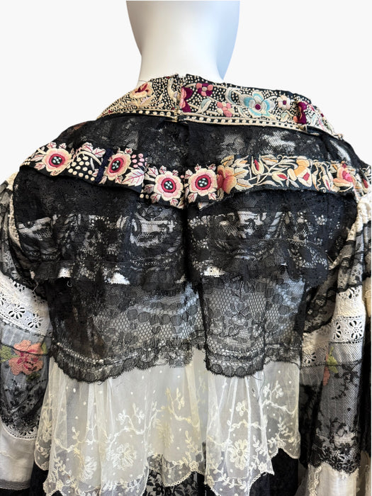 Moldova, reworked antique lace and embroidered ribbon coat