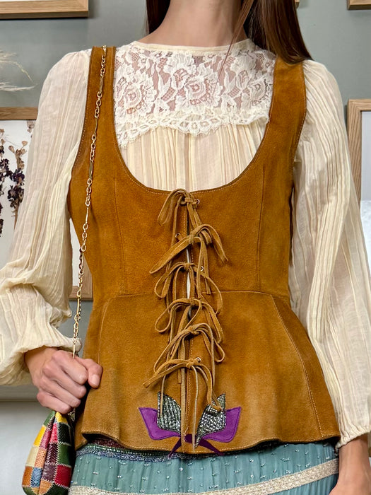 Effi, 70s suede embroidered waistcoat
