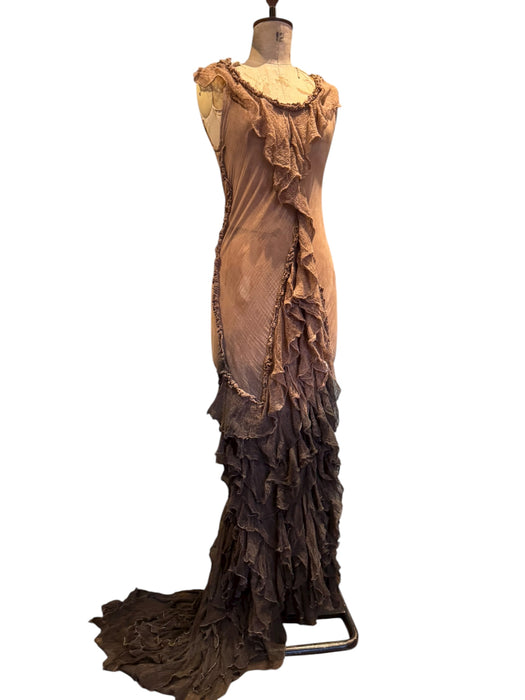 Anita, hand dyed vintage fishtail ombré muslin tiered dress