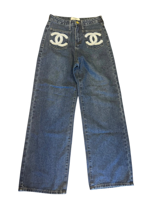 Chanel, Y2K monogrammed embroidered Barrell jeans