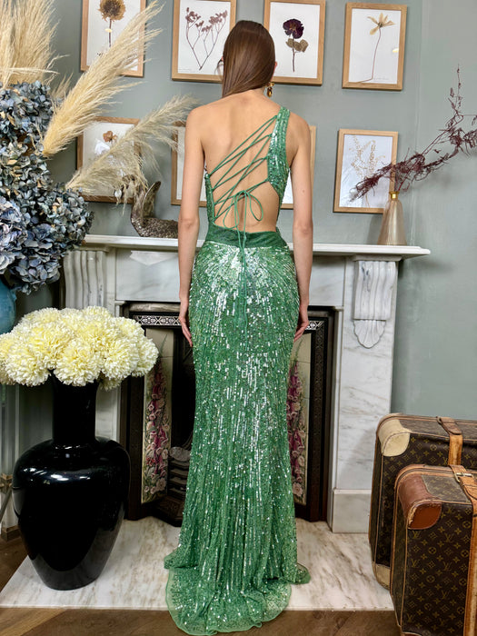 Ritual, 80s green sequins long gown