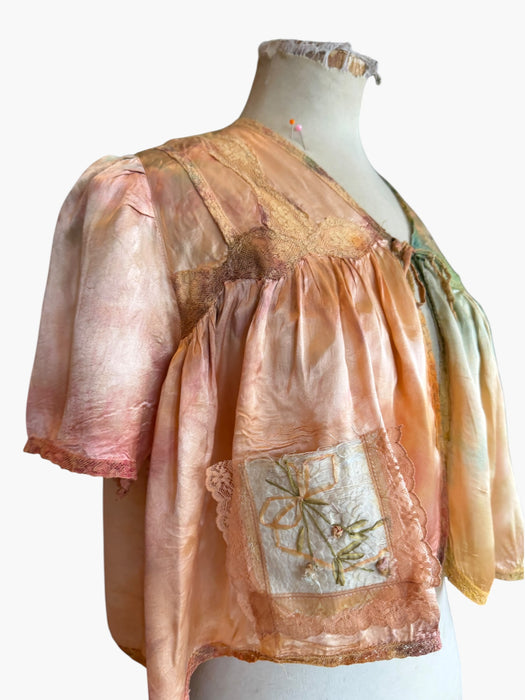 Kaz, 30s hand dyed silk and lace rainbow bolero with necktie