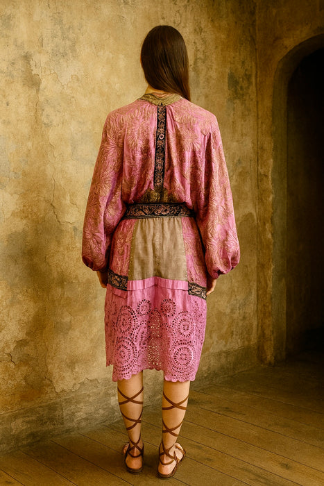 Tula, hand dyed 18th century embroidered jacket with Broderie Anglaise