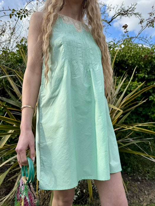 Lidia, 30s aqua green cotton and lace dress