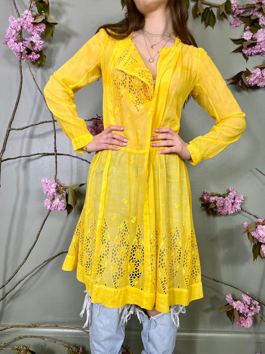 Lupa, yellow hand dyed Victorian day dress