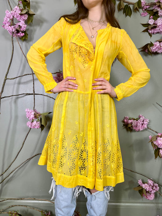 Lupa, yellow hand dyed Victorian day dress