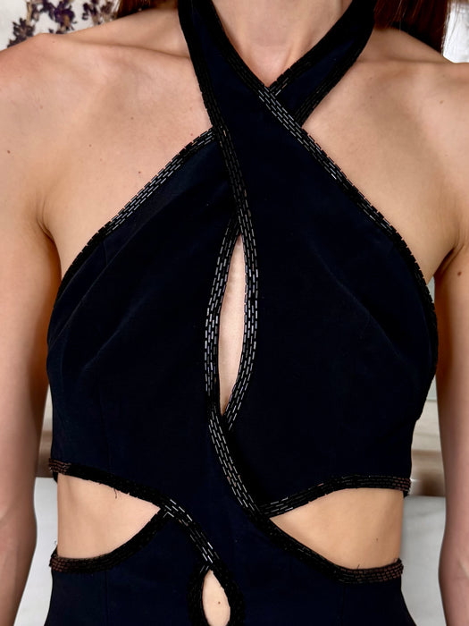 Cache, 80s black beaded jumpsuit